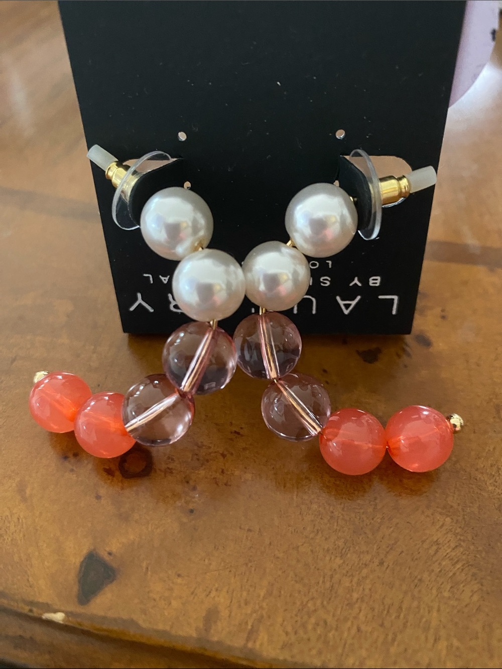 Laundry By Shelli Segal Pearl Drop Earrings with Coral and Lavender Beads